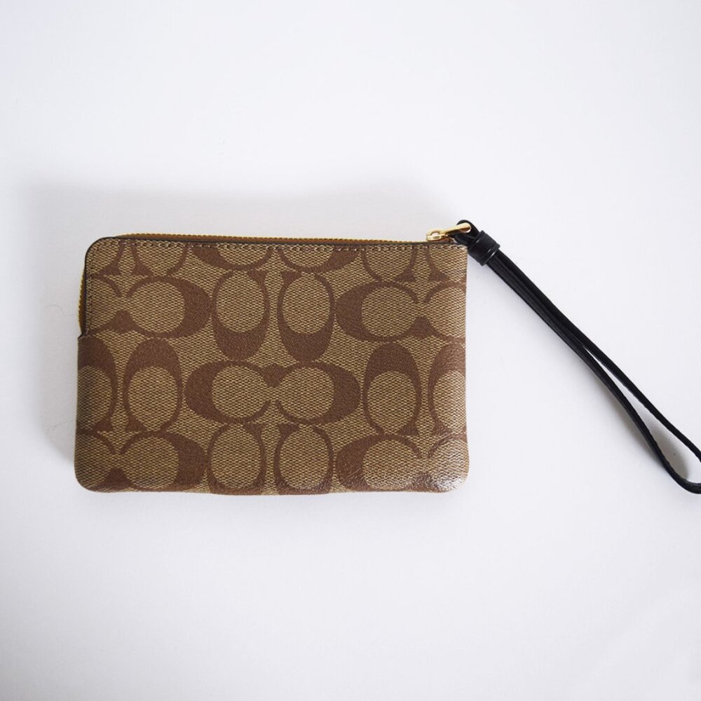 Coach Corner Zip Wristlet In Signature Canvas With Stripe NWOT - Picture 7 of 11